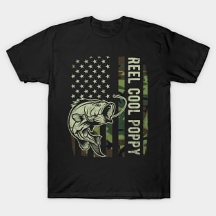 Reel Cool Poppy Camouflage American Flag Fathers Day Gift T-Shirt